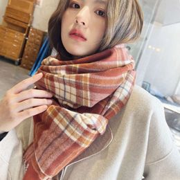 Checkered Korean Christmas Sweet 2023 Winter Imitation Cashmere Scarf Warm Double Sided Printed Shawl Neck