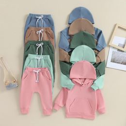 Clothing Sets FOCUSNORM 0-3Y Autumn Baby Boys Girls Clothes 2pcs Solid Color Long Sleeve Hooded Pullover Tops Elastic Waist Pants