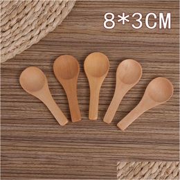 Spoons Japanese Small Wooden Spoon Wholesale 8Cm Manual Salt Dessert Powder Wood Milk Scoop Lx5208 Drop Delivery Home Garden Kitchen Dh0Go
