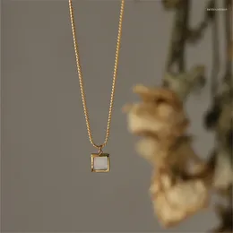 Pendant Necklaces Stainless Steel Plated 18K Gold Geometric Glossy Square Shells Necklace Women Trend Hip Hop Party Jewellery