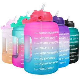 Mugs QuiFit 25L 378L Wide Mouth Gallon Motivational Water Bottle With Straw BPA Free Sport Fitness Tourism GYM Travel Times Jug Z0420