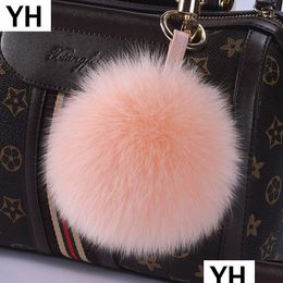 Car Key Fashion 15Cm Big Size Real Fur Ball Keychain Pompons Chains Pom Poms Keyring For Charm Bag Pendant Drop Delivery Mobiles Mot Dhi2Z