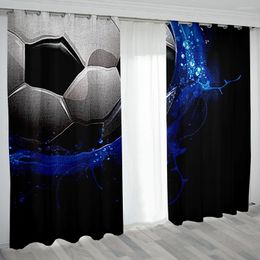 Curtain 3D Soccer Balls Football Blue Design Thin Shading Kid Window In The Living Room Boys Decoratio Hooks