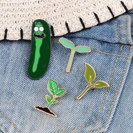 Pins Brooches Cute Green Worm Plant Enamel Pins Woman Man Cartoon Invertebrate Tree Bud Leaves Kids Fashion Brooches Denim Lapel Badge Jewellery Z0421