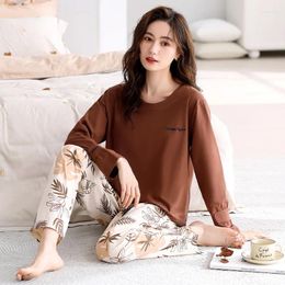 Women's Sleepwear Spring And Autumn Pure Cotton Long Sleeved Thin Large Home Furnishing Set With Chest Pad Pyjamas