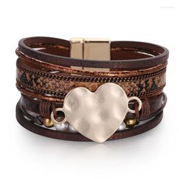 Bangle Ethnic Wide Cuff Bohemian Multilayer Heart Bracelet Geometry Simple Exaggerated Punk Alloy Leather Bracelets Women Wholesale