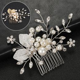 Women Crystal Pearl Leaf Hair Combs Wedding Bride Rhinestone Hairpins Festivals Party Hair Accessories Dress