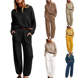 Women's Two Piece Pants Women Sweater Top & Elastic Waist Pant Set Casual Knit Long Sleeve Suit Simple Loose Comfy Tracksuit Sets