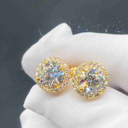 Fashion Jewellery Pass Tester Big Diamond Stone Gold Plated Sterling Silver Earrings Luxury Moissanite Stud Earrings