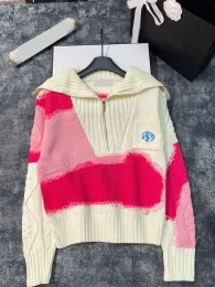 NOWOŚĆ 2023 Autumn Zima Zimowa zima Zamek Zipper Knit Sweet Pink Sweter Women z długim rękawem Wzór swobodny dzianin