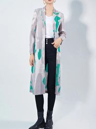Women's Trench Coats High-end Windbreaker For Small Size Printed Mid-length Loose Elegant All-match Pleated Coat Winter