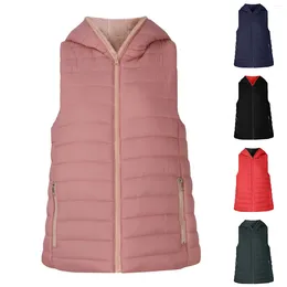 Women's Vests 2023 Winter Women Vest Hooded Zip Sleeveless Cotton-Padded Jackets Female Thickened Warm Mid Length Waistcoat Parka Coat