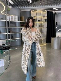 Women's Fur Faux Fur Large Size Loose Long Fur Coat For Women Leopard Print Winter Warm Mink Coat Casual Ecological Nec Fur Korean Clothes 2023L231121