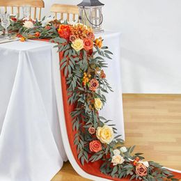 Decorative Flowers Yan 8.8FT/6FT Rustic Artificial Eucalyptus Flower Garlands Country Wedding Table Runner Centerpieces Bridal Shower