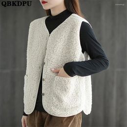 Women's Vests Casual Short Faux Wool Vest Women Loose Sleeveless Teddy Jacket Oversize Thick Warm Cashmere Chalecos Classics Winter