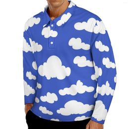 Men's Polos Cartoon Cloud Casual T-Shirts Cloudy Blue Sky Polo Shirts Men Streetwear Shirt Daily Long Sleeve Pattern Clothing Big Size