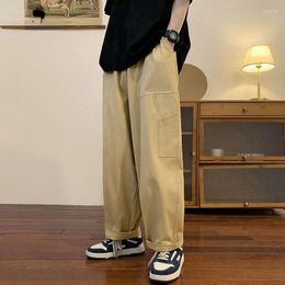 Men's Pants 2023 Spring Summer Cotton Ankle-Length Wide Leg Men Casual Slim Fit Thin Solid Color Brand Trousers Male A21