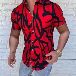 Men's Casual Shirts Summer Slim Fit Short Tops Striped Print Shirt Lapel 5XL Fashion Graphic Tee Hawaiian Oversized Clothes 230421