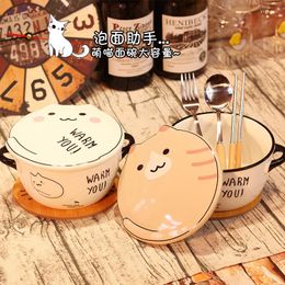 Dinnerware Sets HF Creative Ceramic Bowl Lovely Large Ramen Instant Noodles Cup Lunch Box Japanese Style Tableware Ears