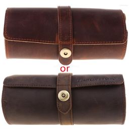 Jewellery Pouches 3 Slots Genuine Leather Watch Roll Travel Portable Vintage Horse Display Storage Box Organisers