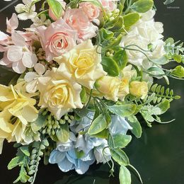 Decorative Flowers Lower Head Silk Hydrangea Artificial Flower White Wedding Small Bouquet Fake Party DIY Decoratio