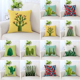 Pillow Case Polyester Cactus Palm Leaf Pillowcase Green Leaves Linen Cases Chair Cover Home Decorative Decor