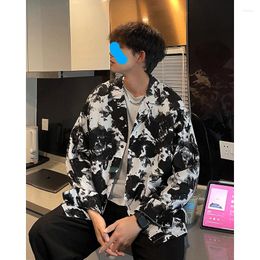 Men's Casual Shirts Marble Ink Pattern Shirt Japan Style Brand Coat Loose Long Sleeve Blouses Streetwear Harajuku Male Lapel