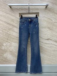 Women's Jeans 2023 Autumn/Winter Star 3D Decoration Vintage Wash Diamond Horn Long Fit Woman Pants