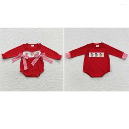 Girl Dresses Wholesale Born Toddler Christmas Embroidered Gingerbread Man Red Plaid Long-sleeved Onesie For Boys Girls Matching Rompers