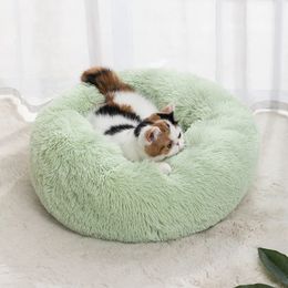 kennels pens Cat Nest Round Soft Shaggy Mat Indoor Dog Cat Bed Pet Supplies Removable Machine Washable Pillow Bed for Small Pets 231120