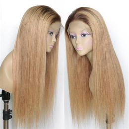Lace Wigs 4/27 Ombre Two Tone Brazilian Human Hair Straight Lace Front Wig with Baby Hair Pre Plucked