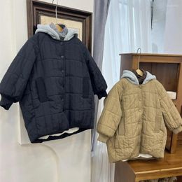 Down Coat Korean Style Winter Boys Girls Long Hooded Quilted Coats Children Padded Solid Colour Casual Warm Cotton-padded Clothes