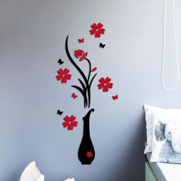 Wall Stickers 3D Vase Murals Plum Flower Acrylic For Living Room Bedroom Sofa Backdrop TV DIY Decal Decorations