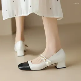 Dress Shoes Brand Pearl Square Head Mary Jane Women's Korean 4cm Thick Heel Student Leather 32-48 Pumps Fashion Single