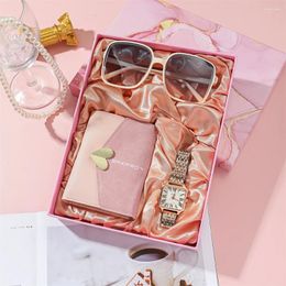 Wristwatches 3pcs/set Womens Watch Set With Gift Box Fashion Wallet Trendy Glasses Ladies Quartz Female Clock Gifts For Women