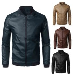 Men's Leather Faux Leather Spring Autumn Leather Jacket Men Stand Collar Slim Pu Leather Jacket Fashion Motorcycle Causal Coat Mens Moto Biker Leather Coat 231120