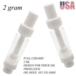 USA Stock 2.0ml Full Ceramic Cartridge Childproof 510 Thread Press on Vape Cartridges Thick Oil Empty Disposable Vaporizer Lead Free Atomizer