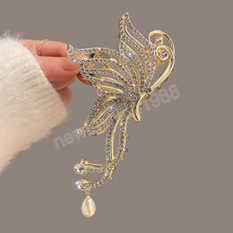 Fashion Butterfly Hair Claw Rhinestone Pearls Hair Clips For Women And Girl Ponytail Claw Clip Hair Accessories Gifts