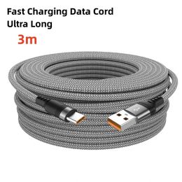 Cell Phone Cables 6A Extended USB TYPE C Cable 3 m Braided Fast Charge Data for i Switch PS5 Cord 231117