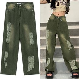 Men's Jeans Harajuku Vintage Tie-Dye Ripped Loose Men's Y2K Streetwear Gothic Punk Oversized Casual Pants Women's Wide Legs Bermuda