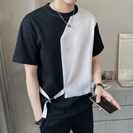 2023 Summer Black and White Contrast T-shirts Men Short Sleeve Loose Casual Tshirts Social Hip-hop Streetwear Tee Tops