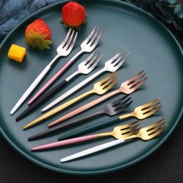 Forks 6Pcs Stainless Steel Tea Black Gold Cake Fork Snack Salad Coffee Fruit Cutlery Tableware Set Kitchen Utensils