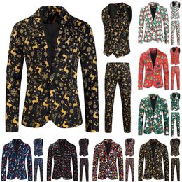 Men's Suits 2023 Autumn Winter Mens Blazer Coat Christmas Day Four Seasons Digital Printing Suit Vest Trousers 3 Piece