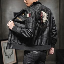 Men's Leather Faux Leather Autumn Men's Leather Jacket Lapel Embroidery Biker Motorcycle Jacket Winter Men's Casual Trend Windproof Coat Streetwear 231120