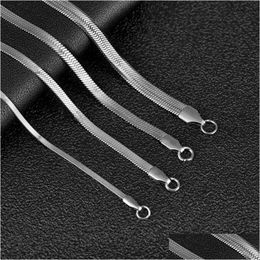 Chains Classic Stainless Steel Flat Chain Necklace Herringbone Snake For Men Women Chokers Clavicle Jewelry Gift Drop Delive Dhgarden Otnjt