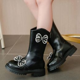 Boots Cute Girls High Bow With Pearls Kids Fashion Elegant Princess Pu Casual Non-Slip Shoes