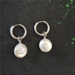 Hoop Earrings 2023 Minimalist Elegant Natural Plain Blank Freshwater Pearl Bead Charm Dangle Pendant Charms Stainless Steel Women Earring