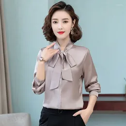 Women's Blouses White Silk Shirt Top Spring Bow Tie Satin Surface Elegant And Fashionable Womens Tops Camisas