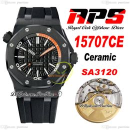 APSF Diver 1570 Ceramic SA3120 Automatic Mens Watch 42mm Black Textured Dial Rubber Strap Super Edition Reloj Hombre Montre Homme Puretime A1