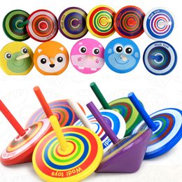 Spinning Top 10Pcs Kids Mini Coloured Cartoon Pine Cones Wooden Gyro Toys Children Adult Relief Stress Desktop Spinning Top Educational Game 230421